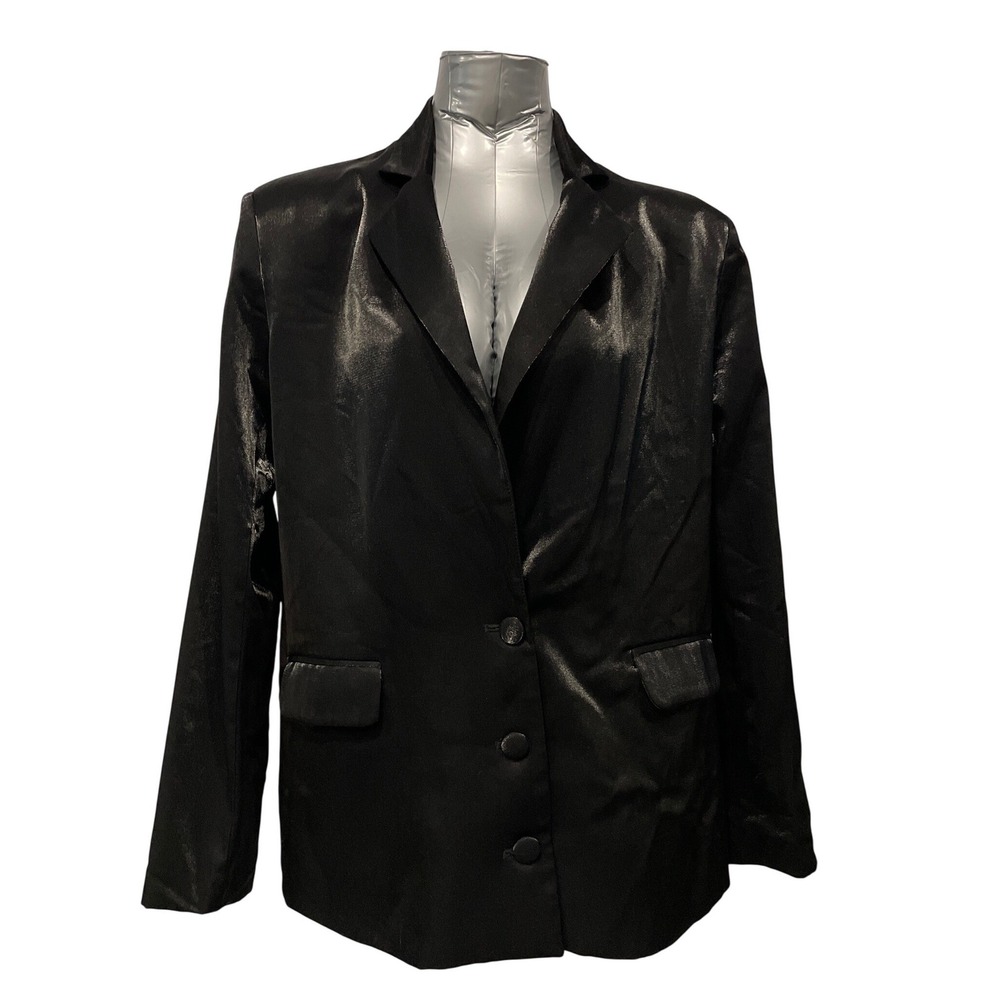 Nasty Gal Collection Black Satin Shimmer Oversized Blazer Jacket‎ Womens Sz 6